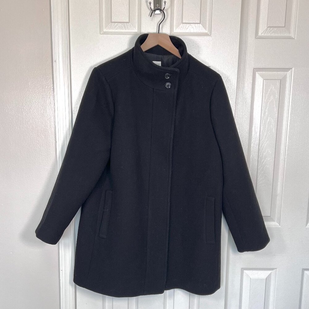 J.Crew Wool Blend High Neck Long Coat with Hidden Zipper Black Size 16 - Picture 1 of 7